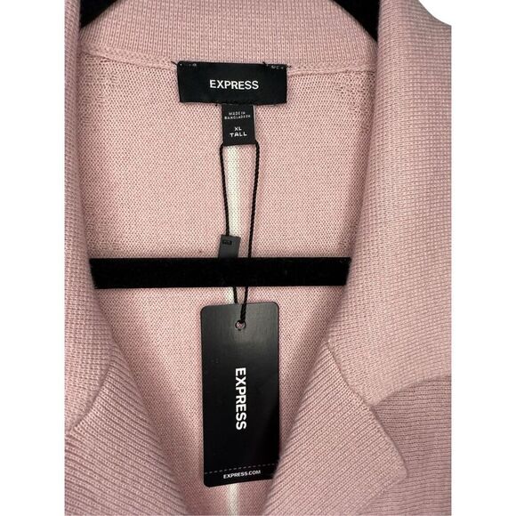 Express Men’s XL Tall Sweater Polo Shirt Short Sleeve Pink Button Front NEW - Picture 4 of 7